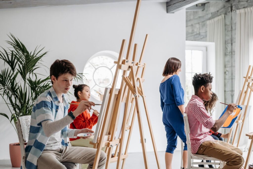 A group taking part in a painting class together